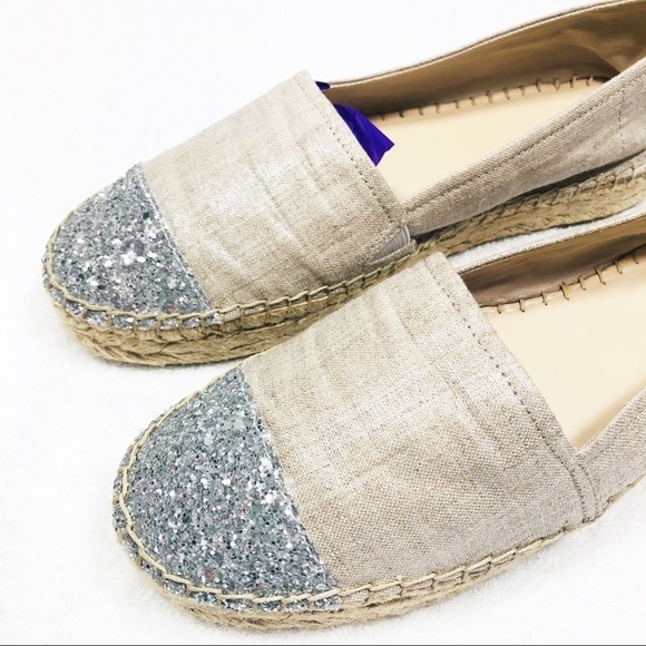 Guess 🔥SALE🔥 tan JAALI espadrilles with glitter cap toe Sz8.5 - Picture 7 of 9
